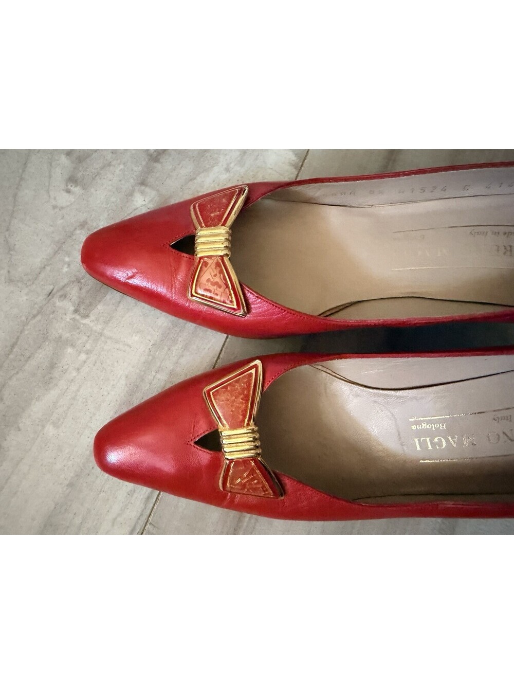 Bruno Magli Shoes Womens Sz 8.5 AAAA Red Leather Pointed Toe Pumps Italy Vtg Bow - Picture 3 of 9